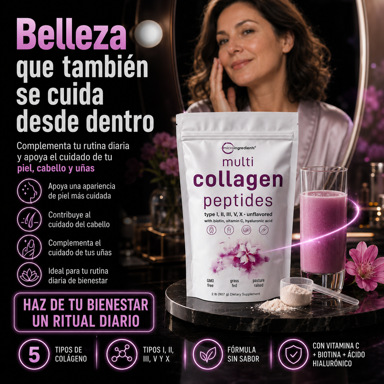 CollagenLux – Multi Colágeno Peptídico | Piel, Cabello y Uñas