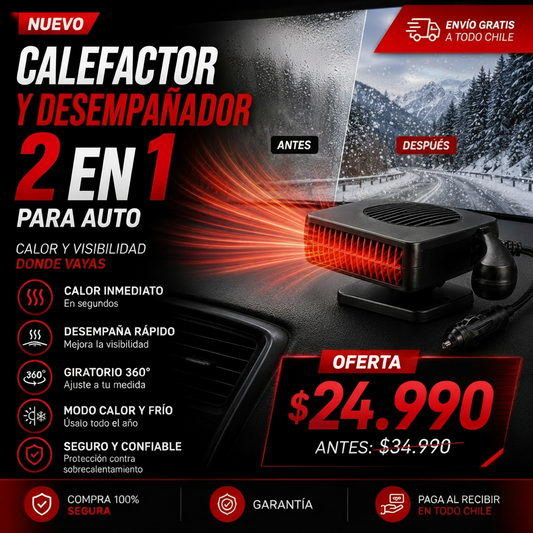 Calefactor y Desempañador Portátil para Auto