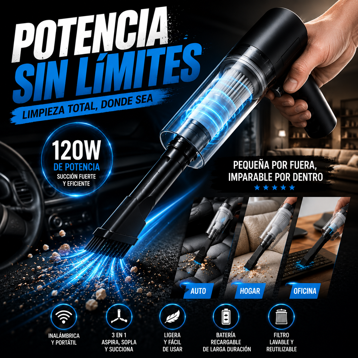 Aspiradora Inalámbrica 3 en 1™ | Hogar + Auto