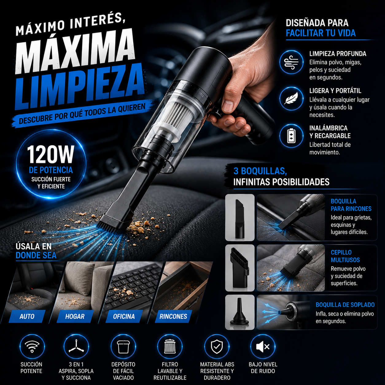 Aspiradora Inalámbrica 3 en 1™ | Hogar + Auto